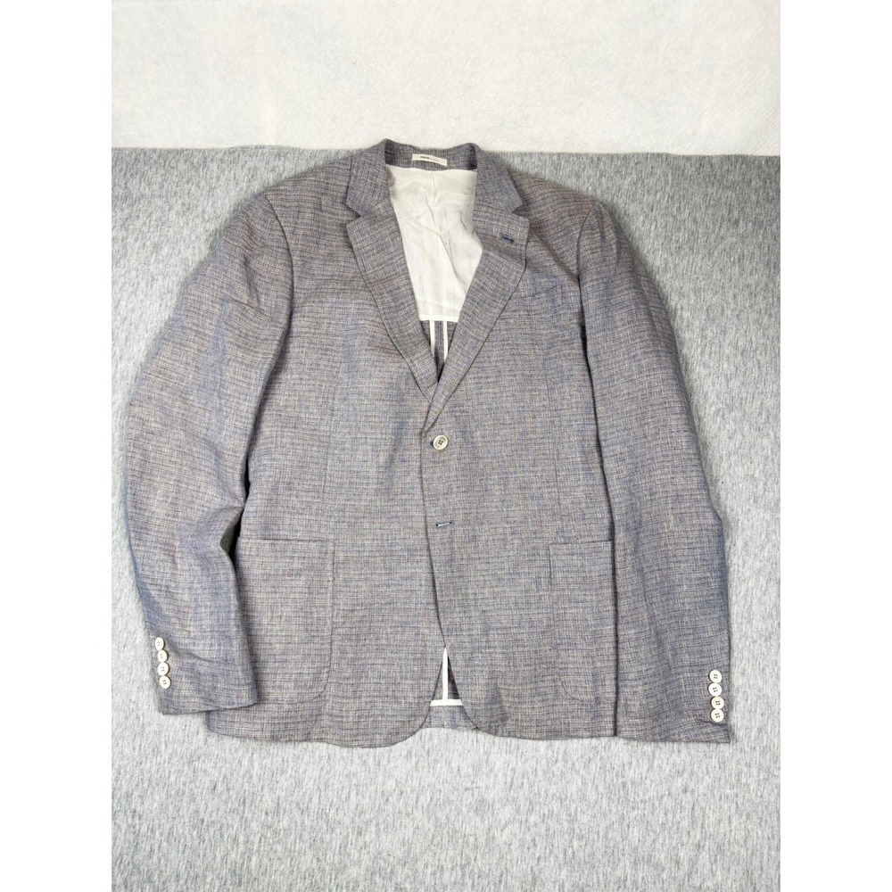 Armani Collezioni Mens Blue Grey Textured 2 Button Blazer Sport Coat Size 54/42L
